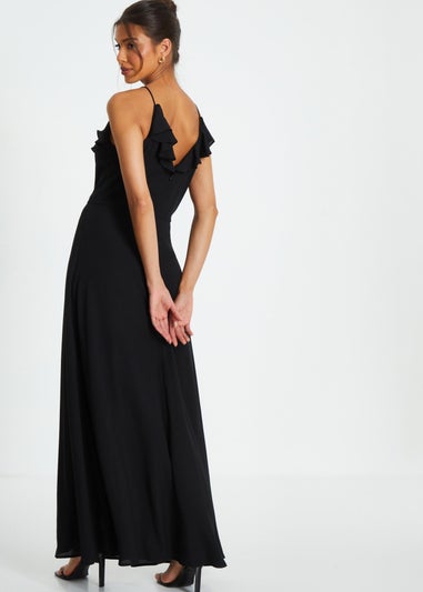 Quiz Black Strappy Ruffle Chiffon Maxi Dress