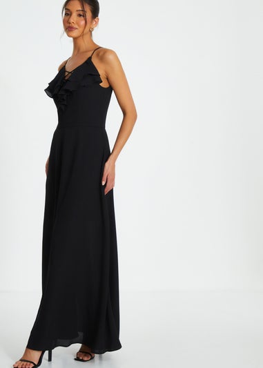 Quiz Black Strappy Ruffle Chiffon Maxi Dress