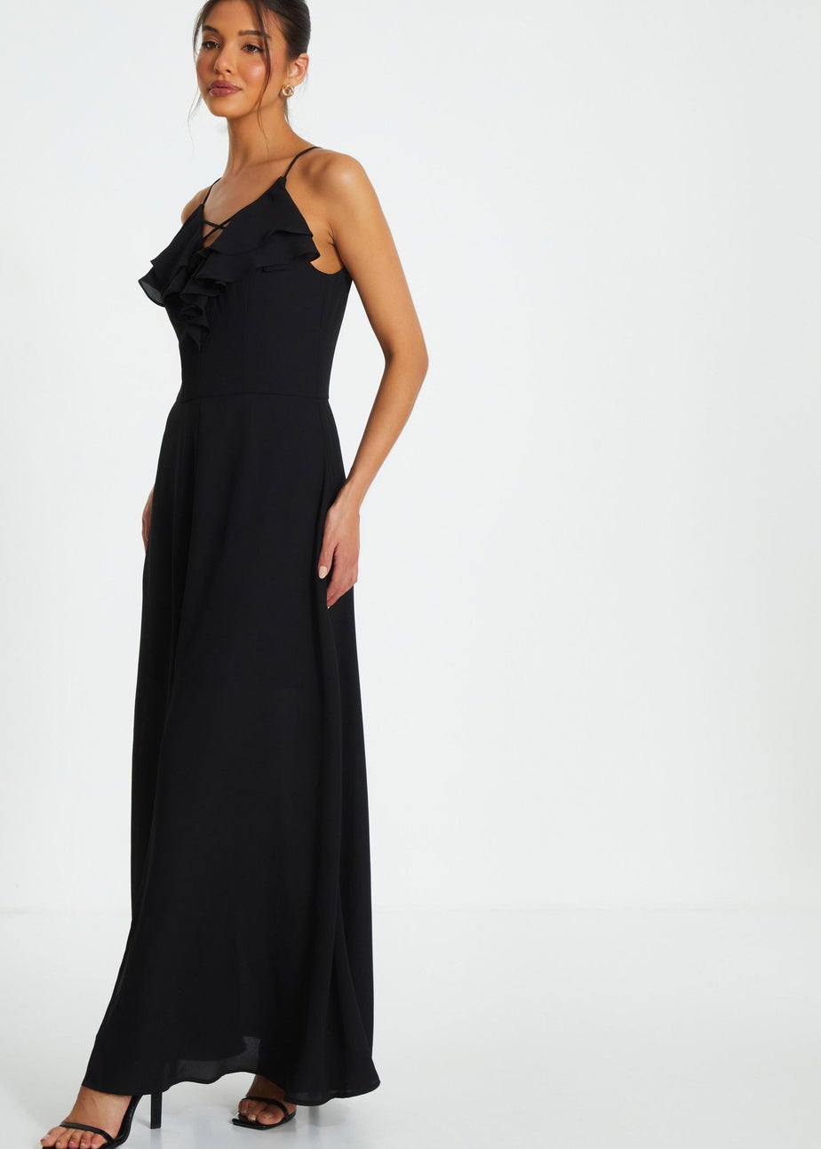 Quiz Black Strappy Ruffle Chiffon Maxi Dress