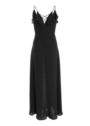 Quiz Black Strappy Ruffle Chiffon Maxi Dress