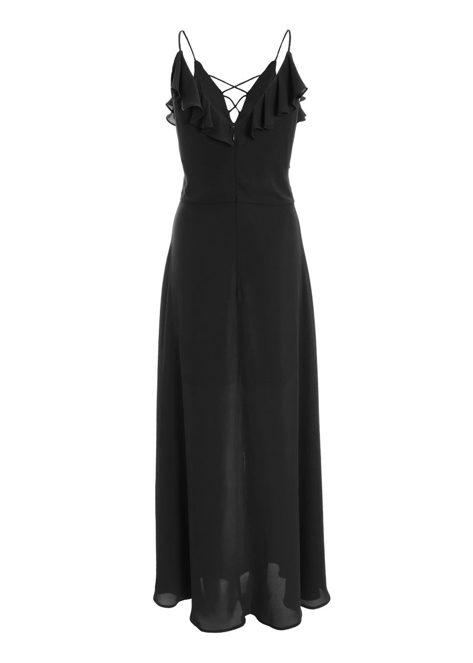 Quiz Black Strappy Ruffle Chiffon Maxi Dress