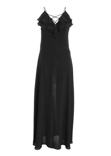 Quiz Black Strappy Ruffle Chiffon Maxi Dress