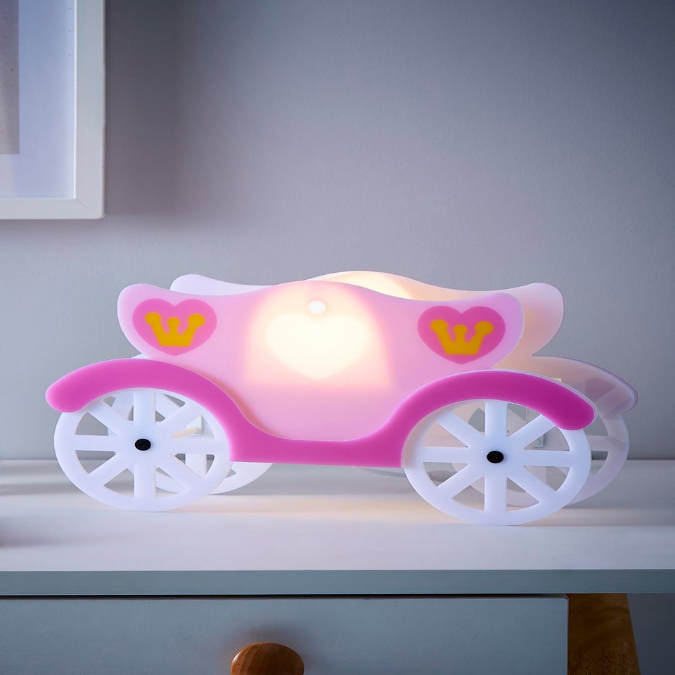 Glow Princess Carriage Integrated LED Table Lamp Pink (19cm x 33cm)