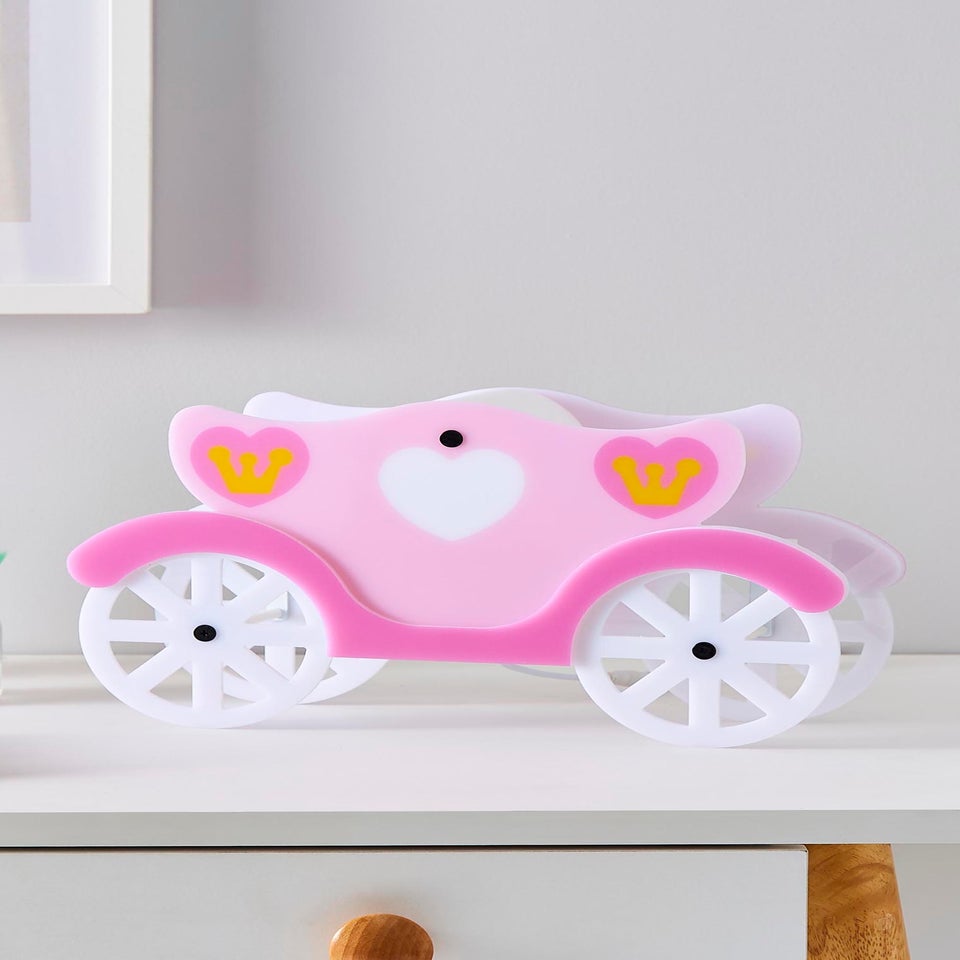 Glow Princess Carriage Integrated LED Table Lamp Pink (19cm x 33cm)