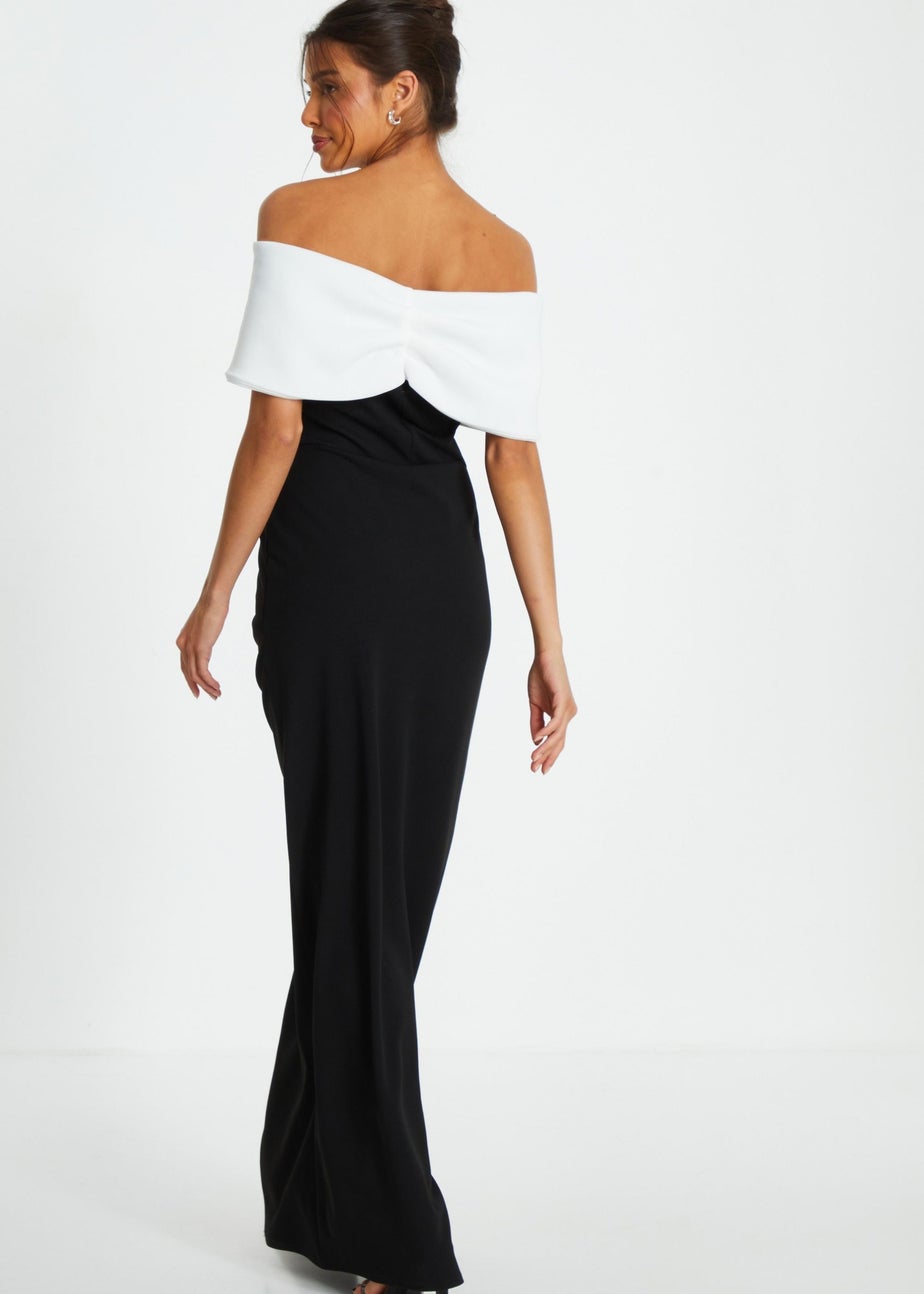 Quiz Black Contrast Bardot Ruched Maxi Dress