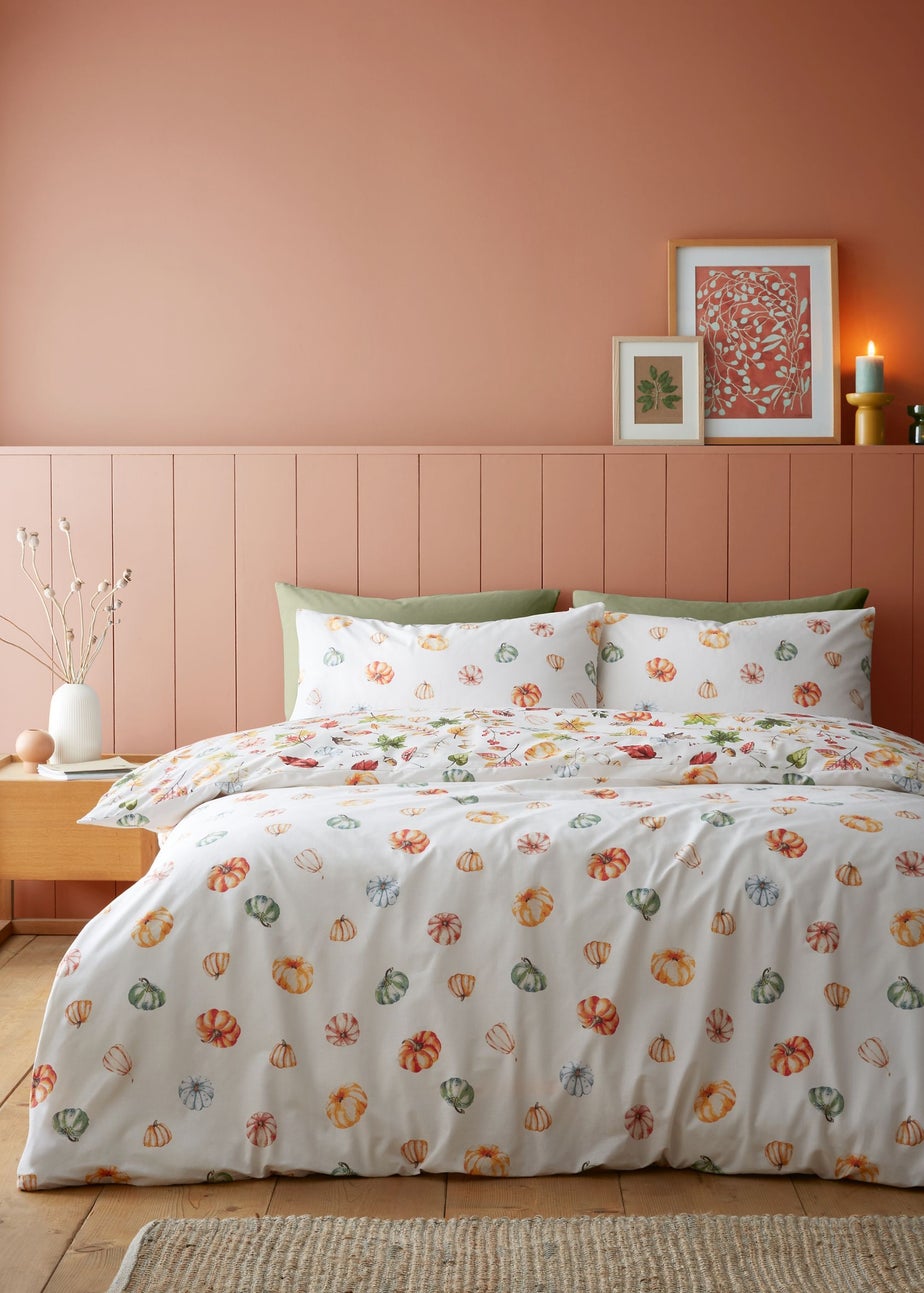 Catherine Lansfield Autumn Pumpkins Reversible Single Duvet Cover Set Orange