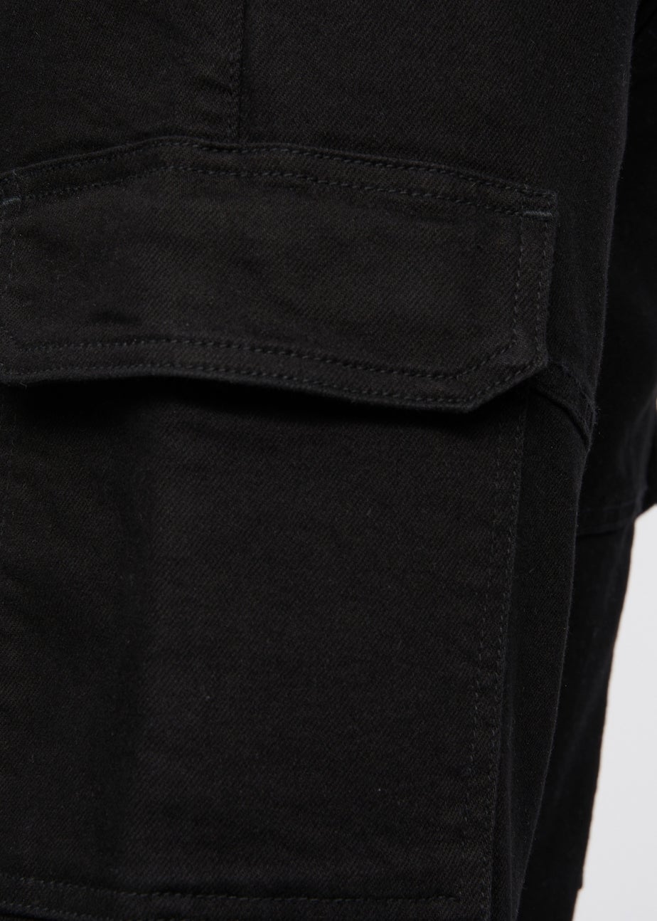 Crosshatch Solid Black Malimore Cargo Cuff Jeans