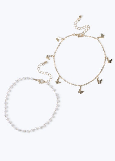 Muse Gold Pearl 2 Pack Anklet