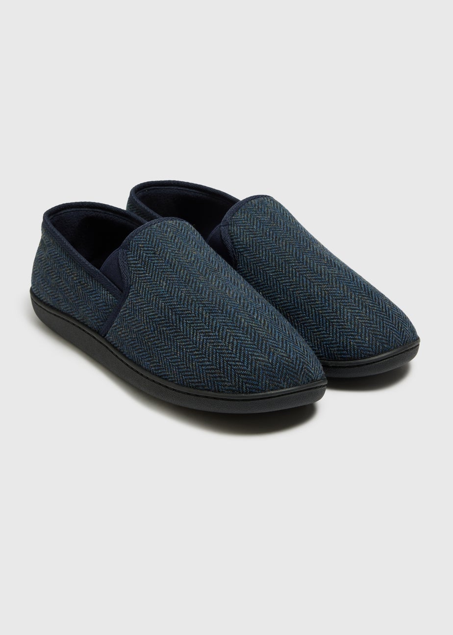 Navy Herringbone Slippers