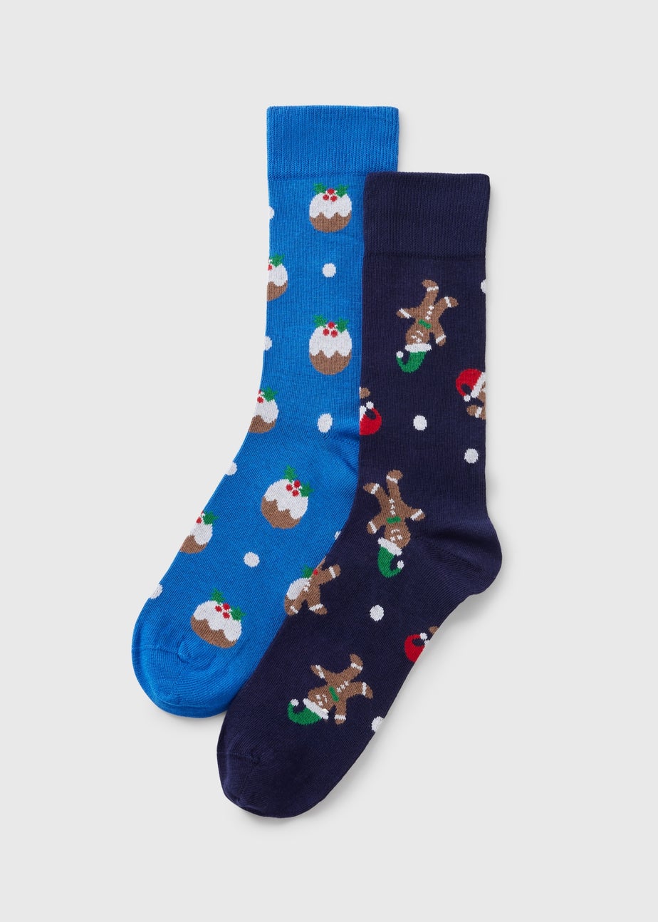 2 Pack Blue Gingerbread Socks