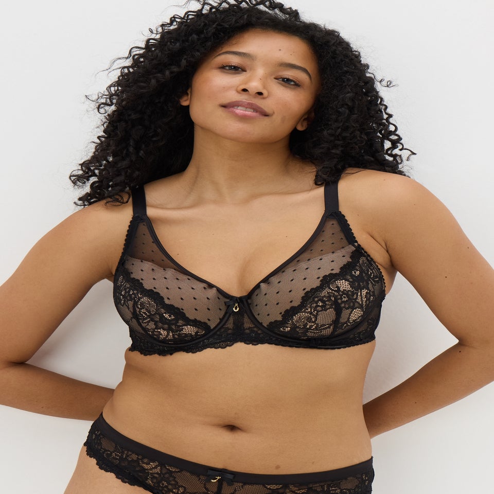 Black DD+ Spot Mesh Bra