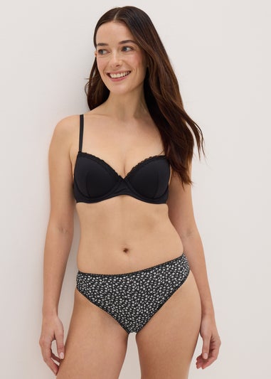 4 Pack Black Mono Butterfly High Leg Knickers