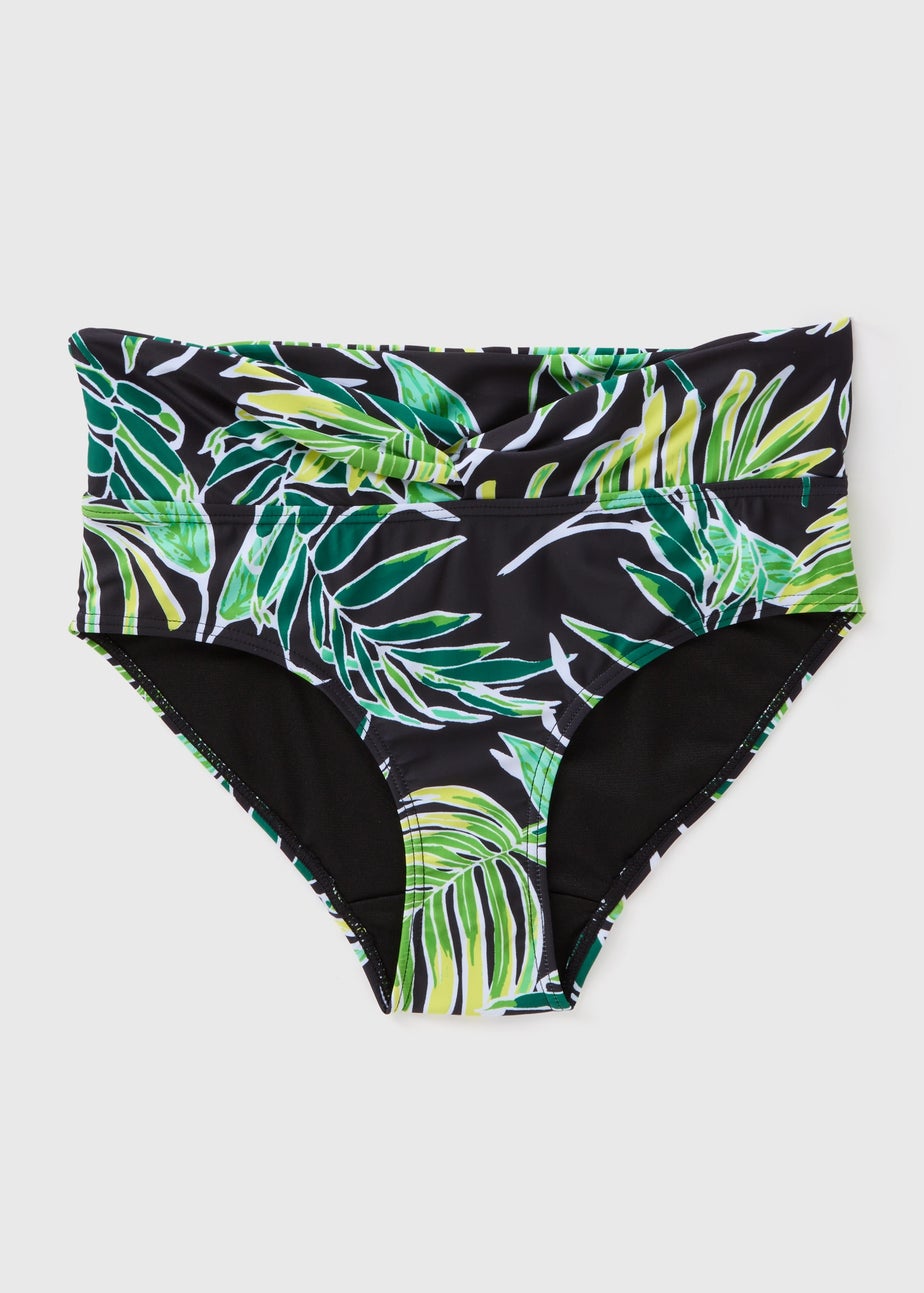 Green Tropical Leaf Print Bikini Bottoms
