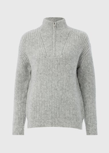 Grey Half Zip Lofty Knit Jumper