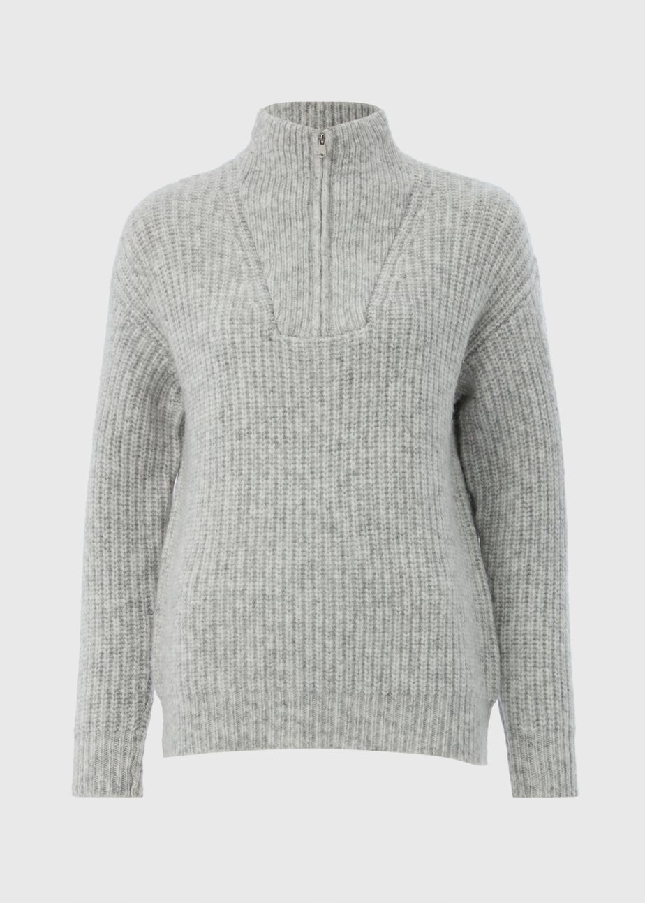 Grey Half Zip Lofty Knit Jumper