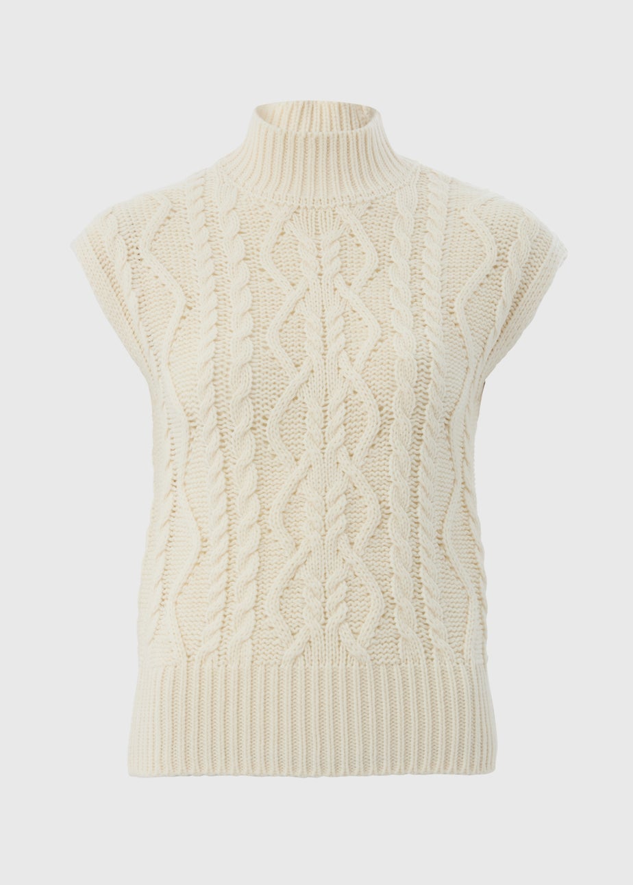 Cream High Neck Cable Knit Vest