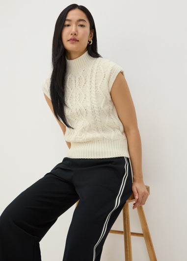 Cream High Neck Cable Knit Vest