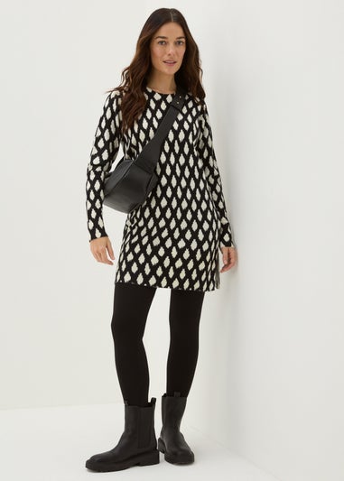 Black Mono Print Knitted Tunic