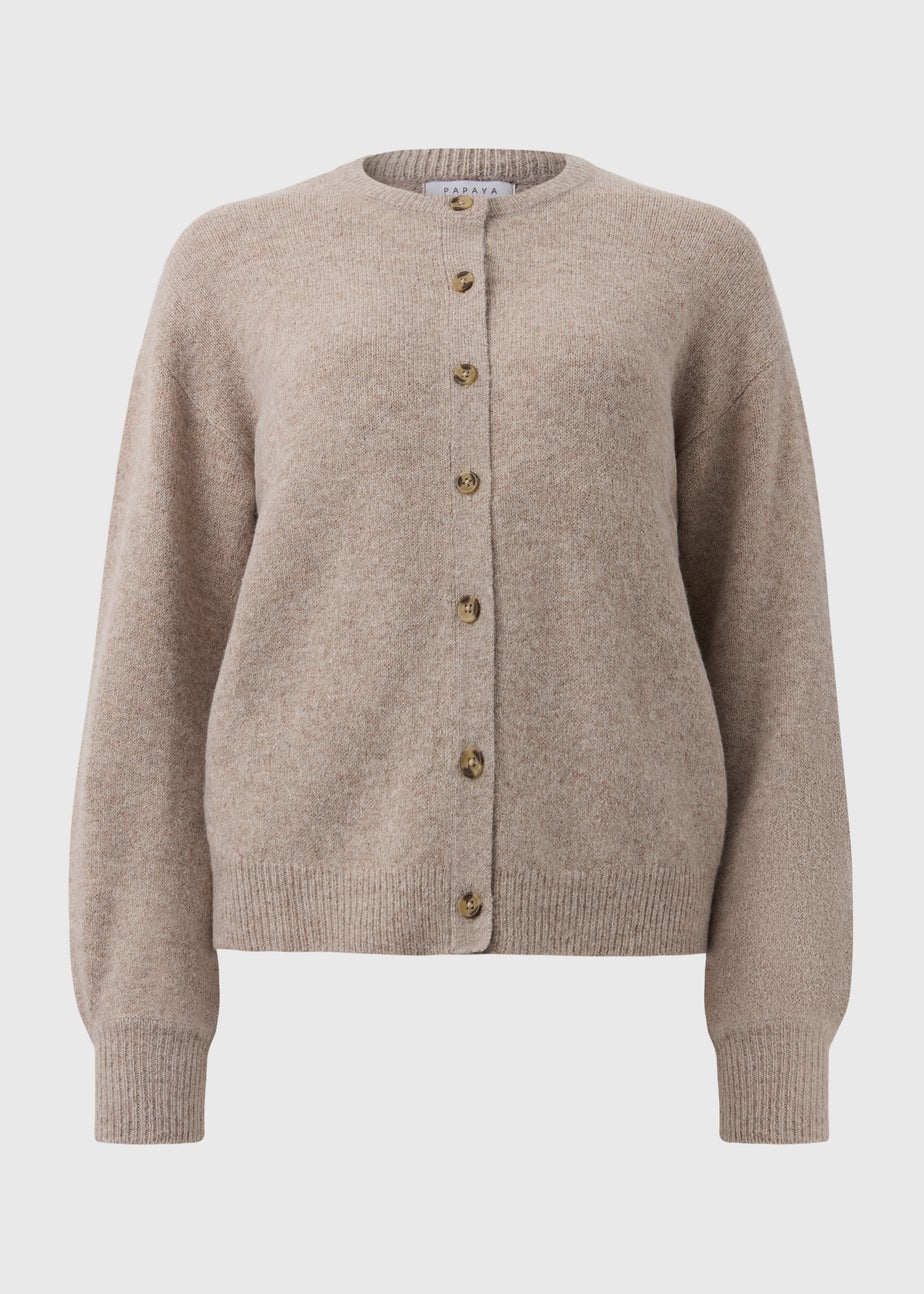 Beige Crew Neck Cardigan