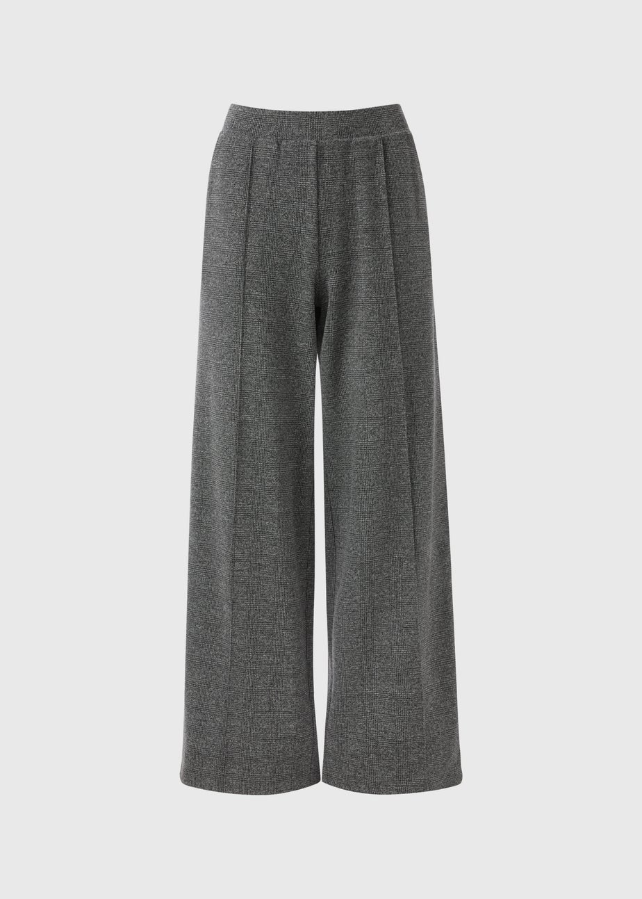 Grey Check Side Stripe Wide Leg Trousers