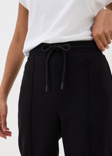Black Waffle Tapered Trousers