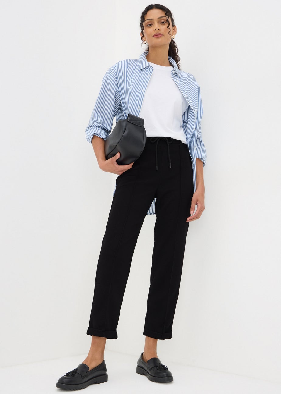 Black Waffle Tapered Trousers