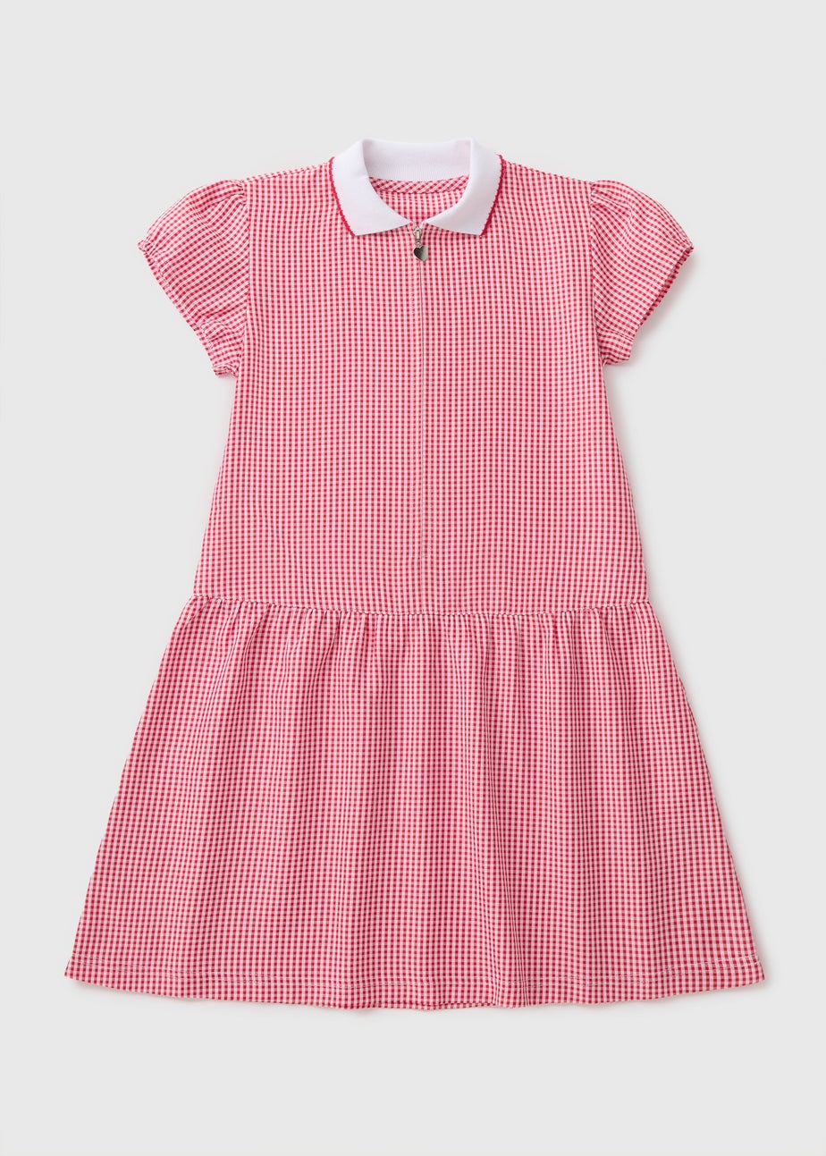 Girls Red Plus Fit Knit Collar School Dress (3-13yrs)
