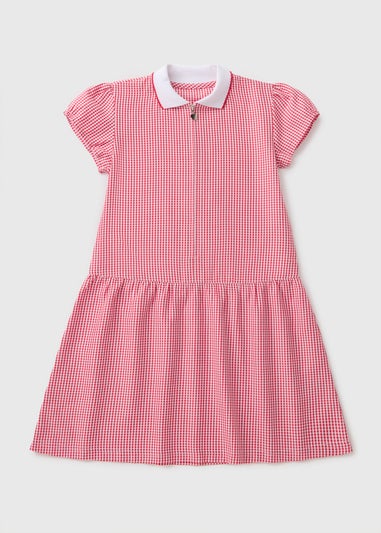 Girls Red Plus Fit Knit Collar School Dress (3-13yrs)