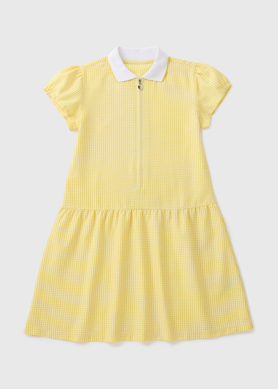 Girls Yellow Plus Fit Gingham Knit Collar School Dress (3-13yrs)