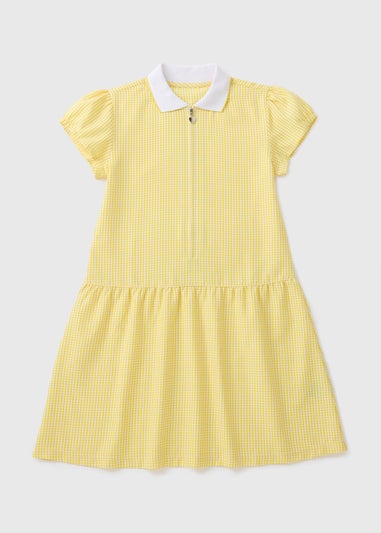 Girls Yellow Plus Fit Gingham Knit Collar School Dress (3-13yrs)