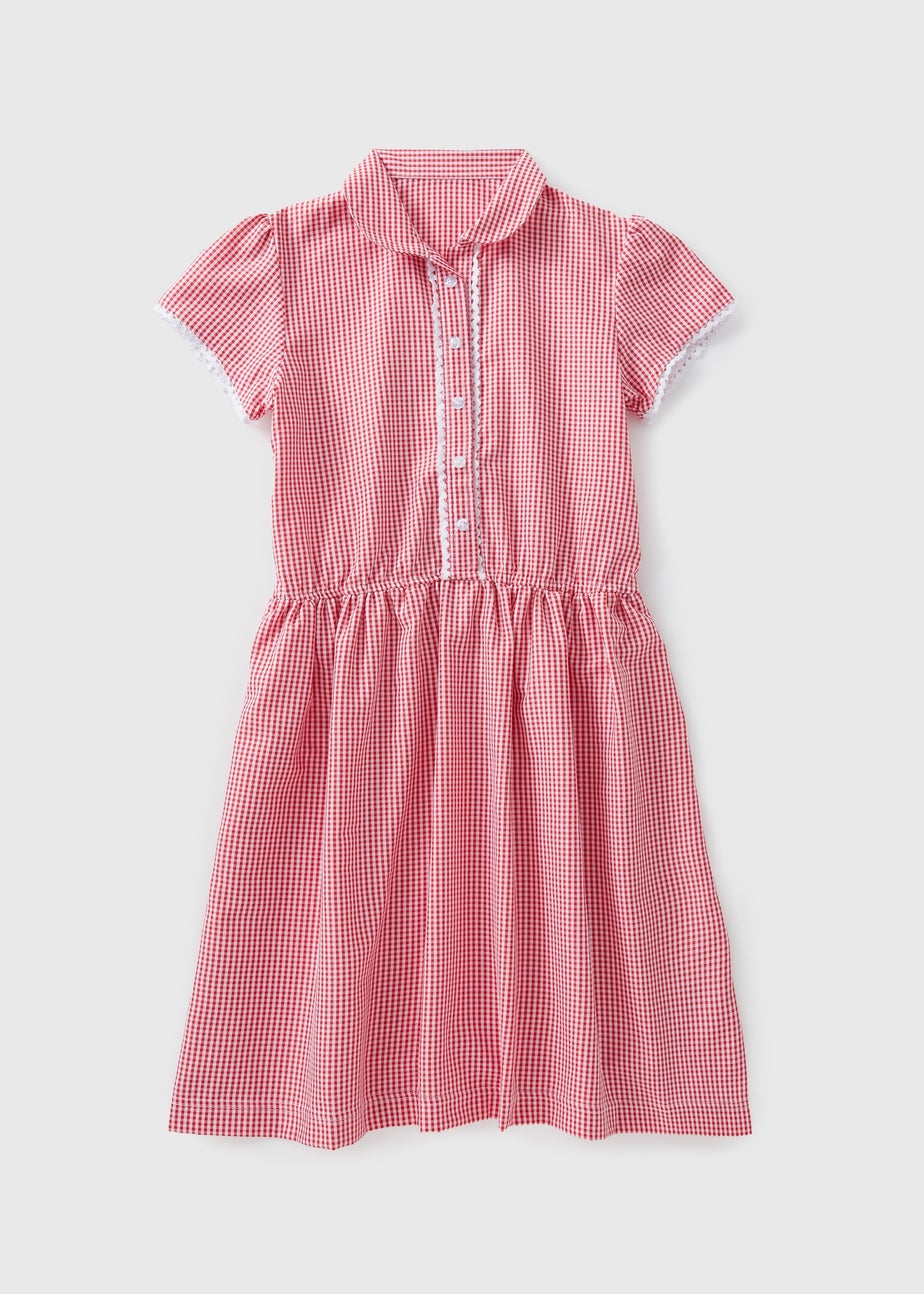 Girls Red Traditional Easy Dressing School Dress (3-13yrs)
