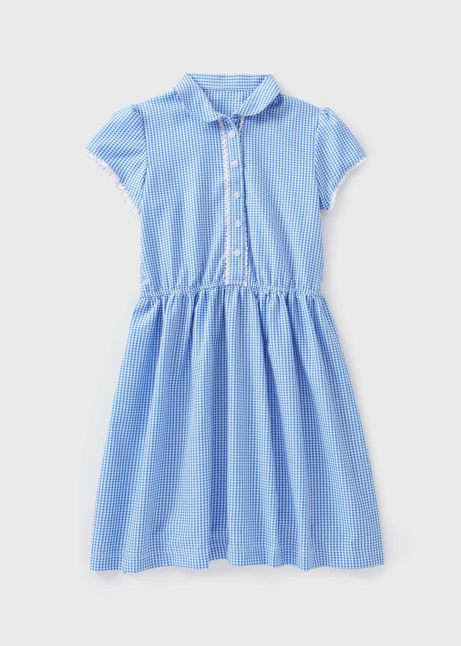 Girls Blue Gingham Easy Dressing Traditional Dress (3-13yrs)