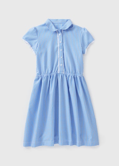 Girls Blue Gingham Easy Dressing Traditional Dress (3-13yrs)
