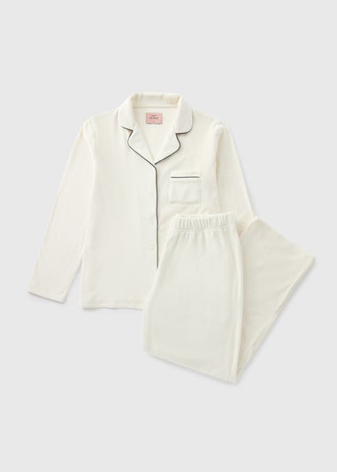 Cream Piped Fleece Pyjama Set