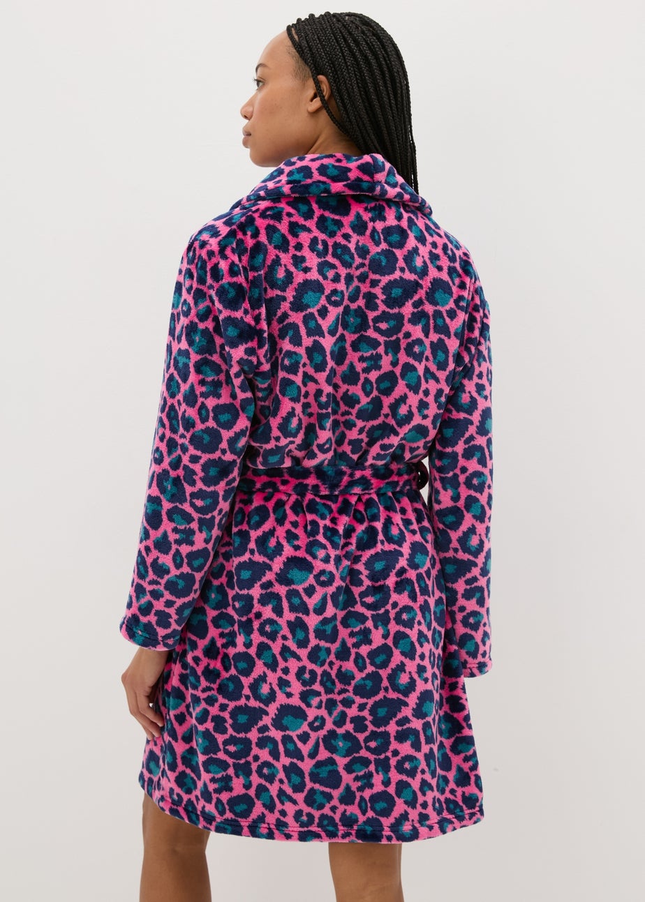 Pink Animal Print Fleece Dressing Gown