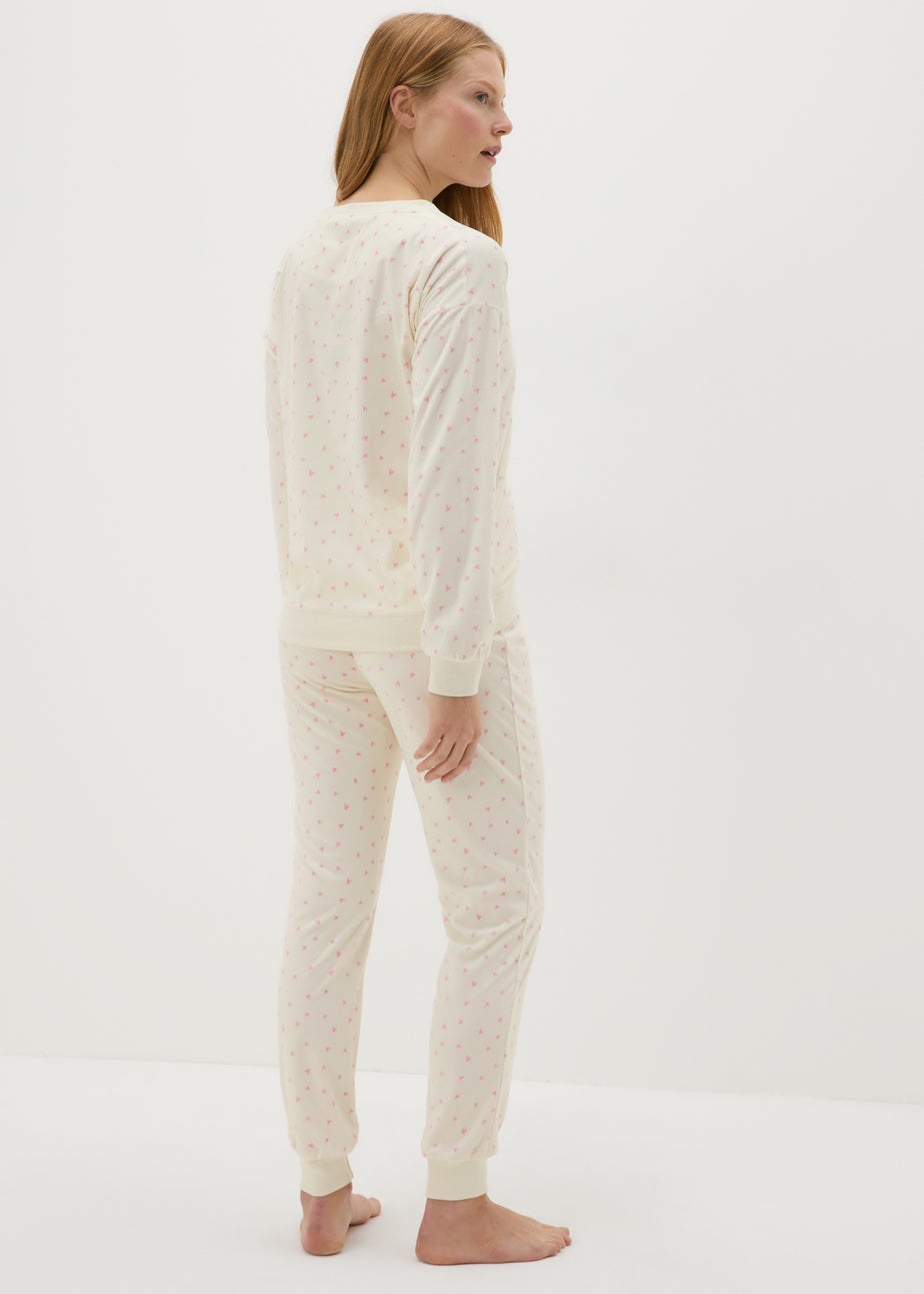 Cream Spot Print Velour Lounge Set