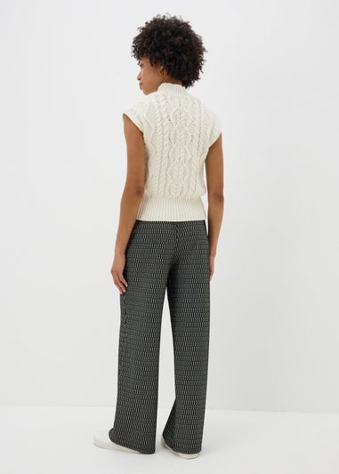 Black Jacquard Wide Leg Trousers