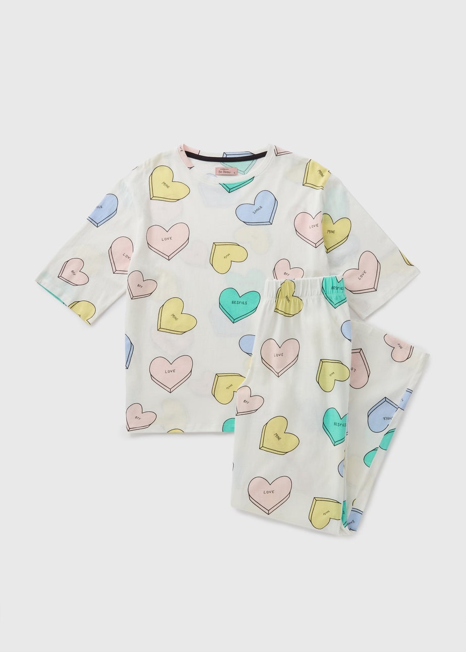 Cream Heart Print Pyjama Set