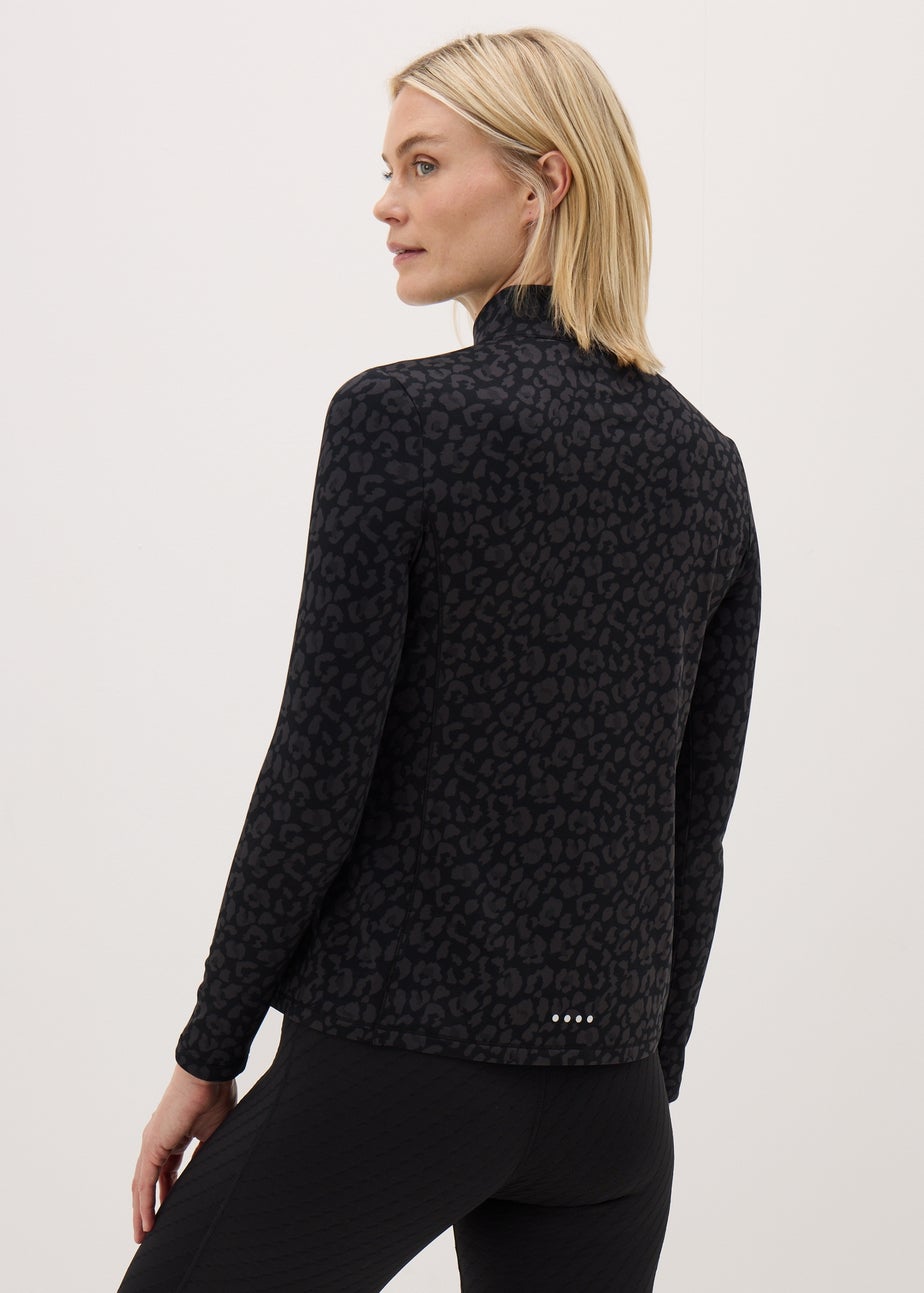 Souluxe Black Leopard Half Zip Top