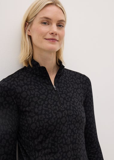 Souluxe Black Leopard Half Zip Top