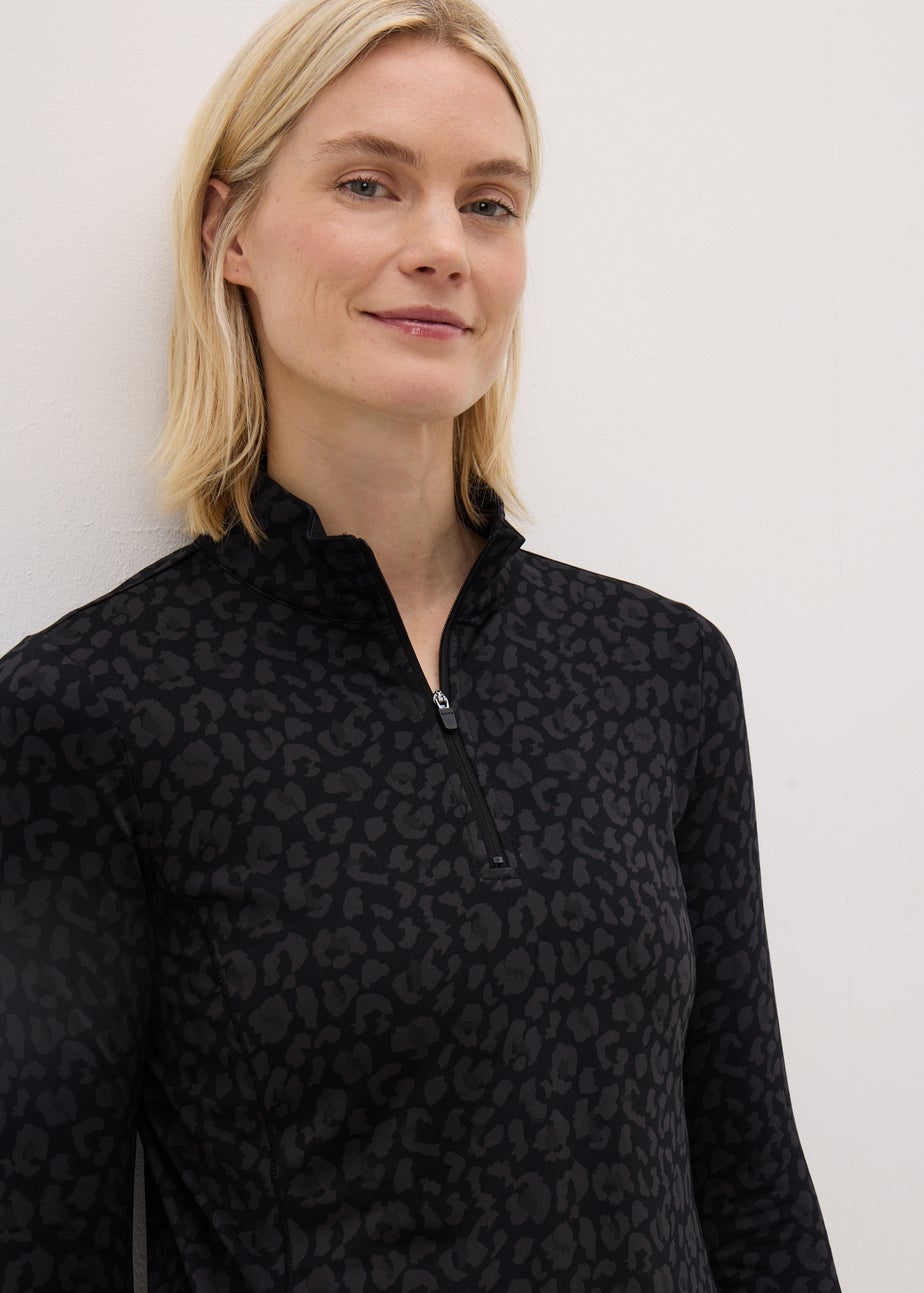 Souluxe Black Leopard Half Zip Top