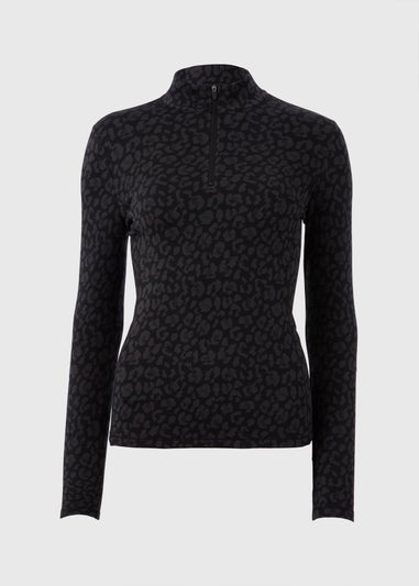 Souluxe Black Leopard Half Zip Top