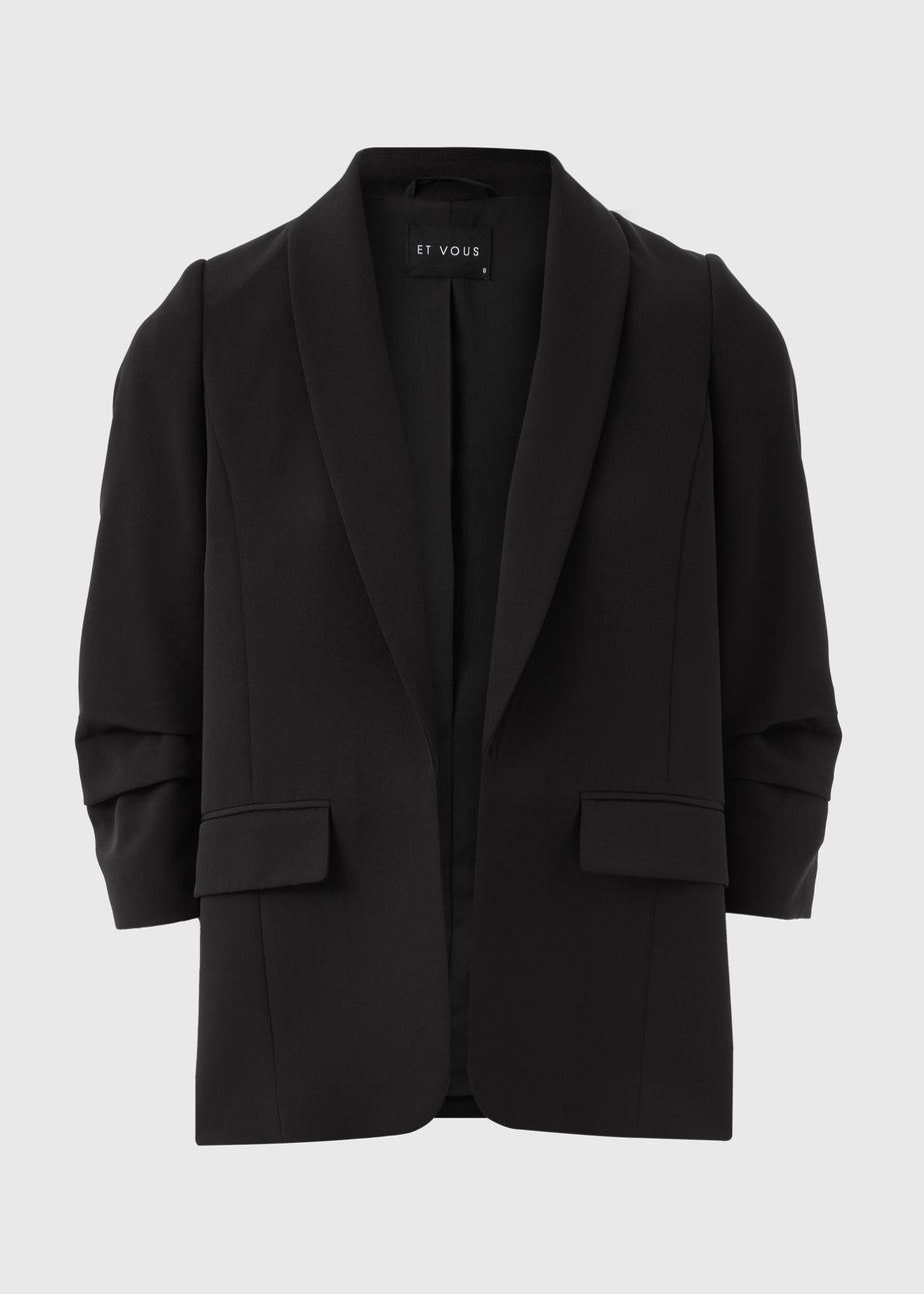 Et Vous Black Ruched Sleeve Blazer