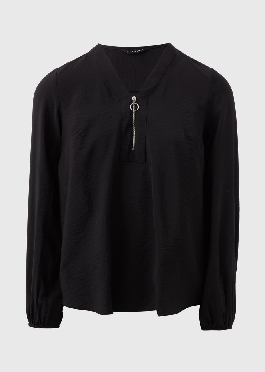 Et Vous Black Zip Front Blouse