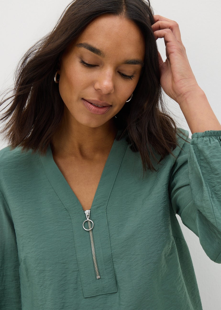 Et Vous Green Zip Front Blouse