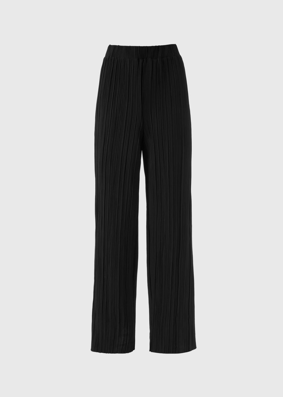 Et Vous Black Plisse Wide Leg Trousers