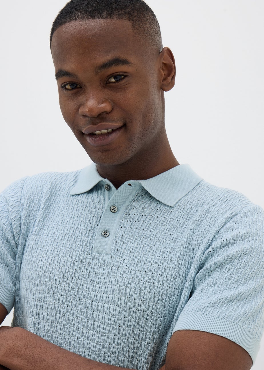 Blue Textured Polo Shirt