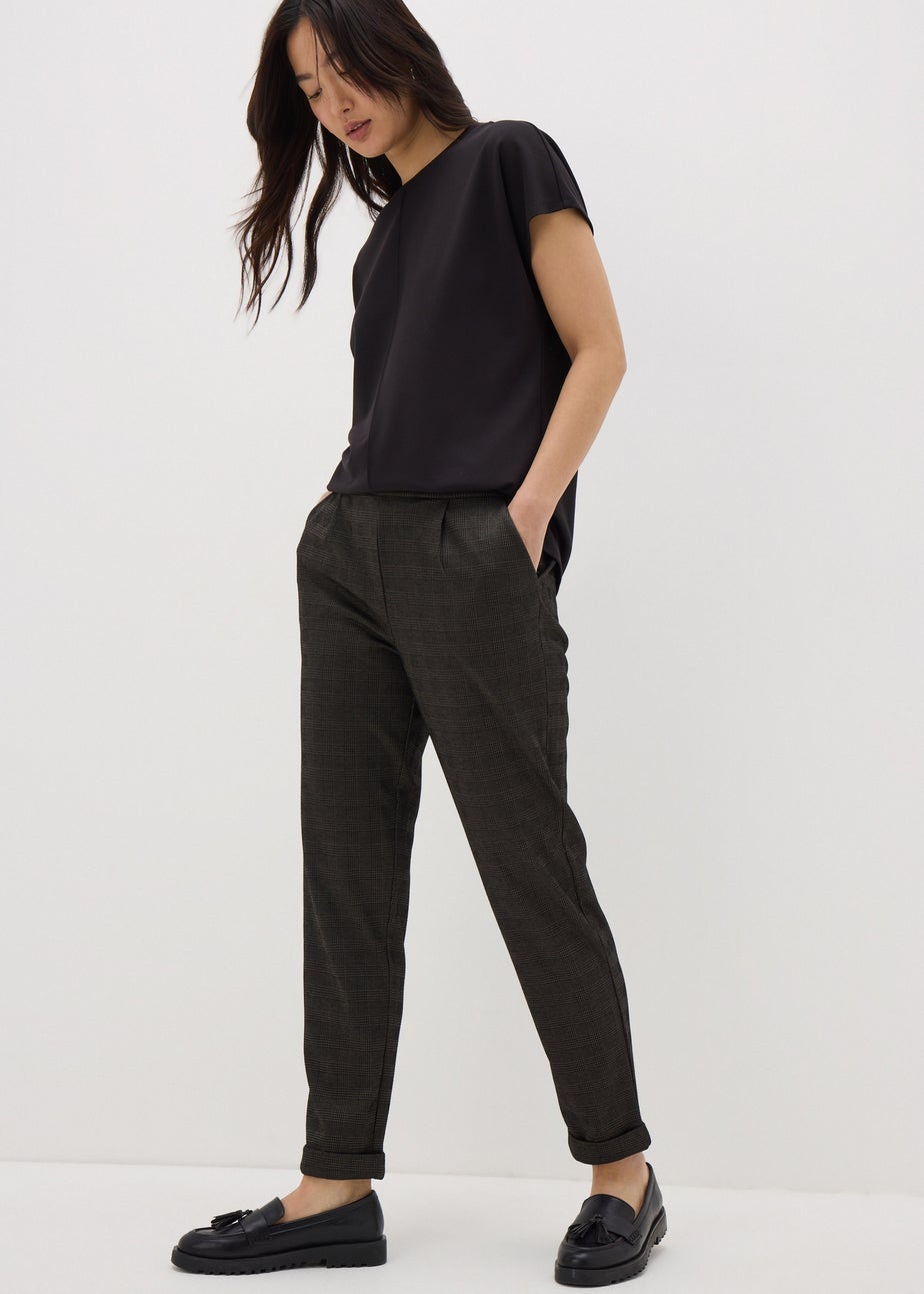 Brown Check Ponte Tapered Trousers