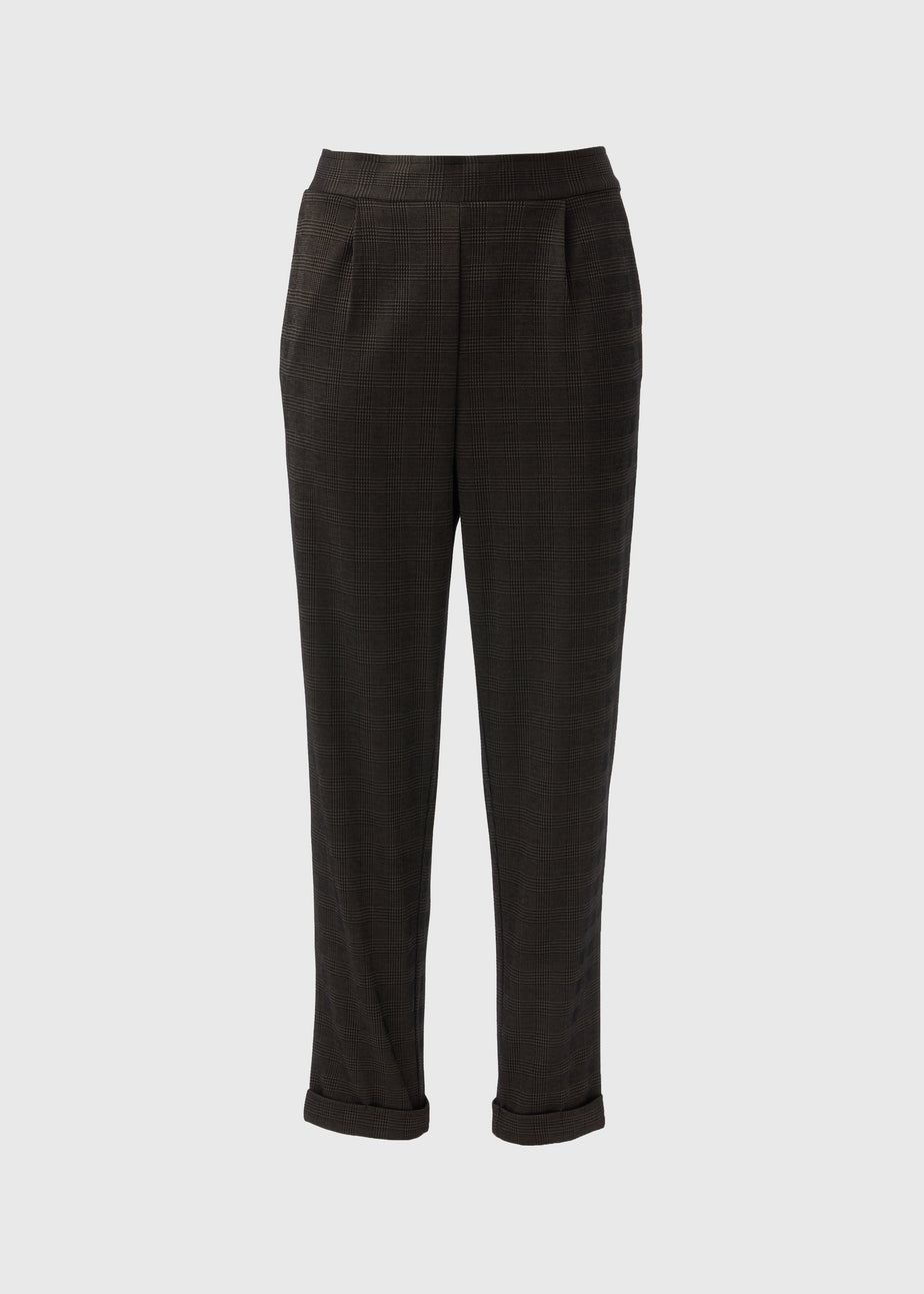 Brown Check Ponte Tapered Trousers