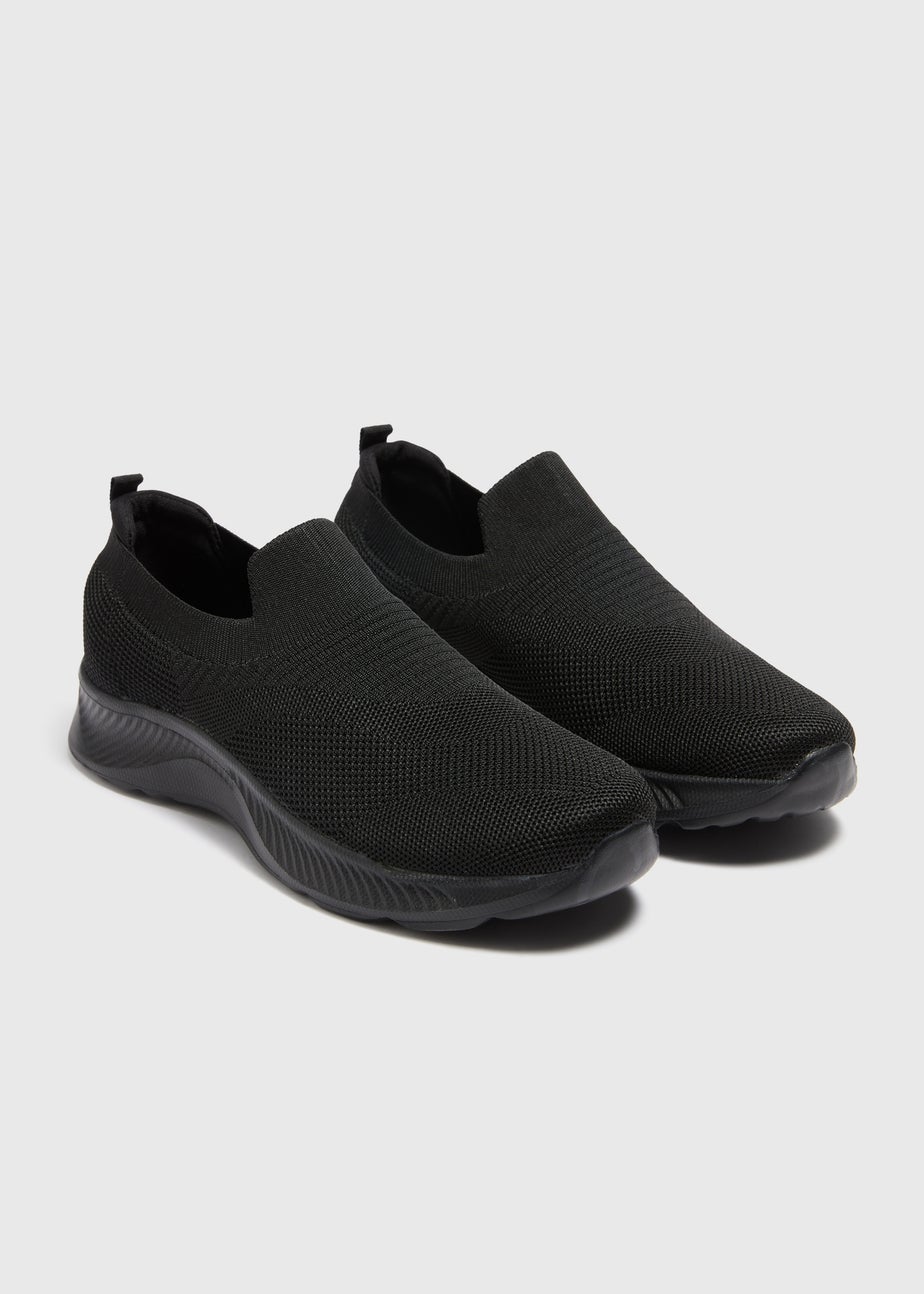 Black Knit Slip On Trainers